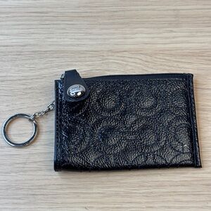 Coach Black Patent Leather Signature Embossed Keychain Coin Wallet/Purse Charm